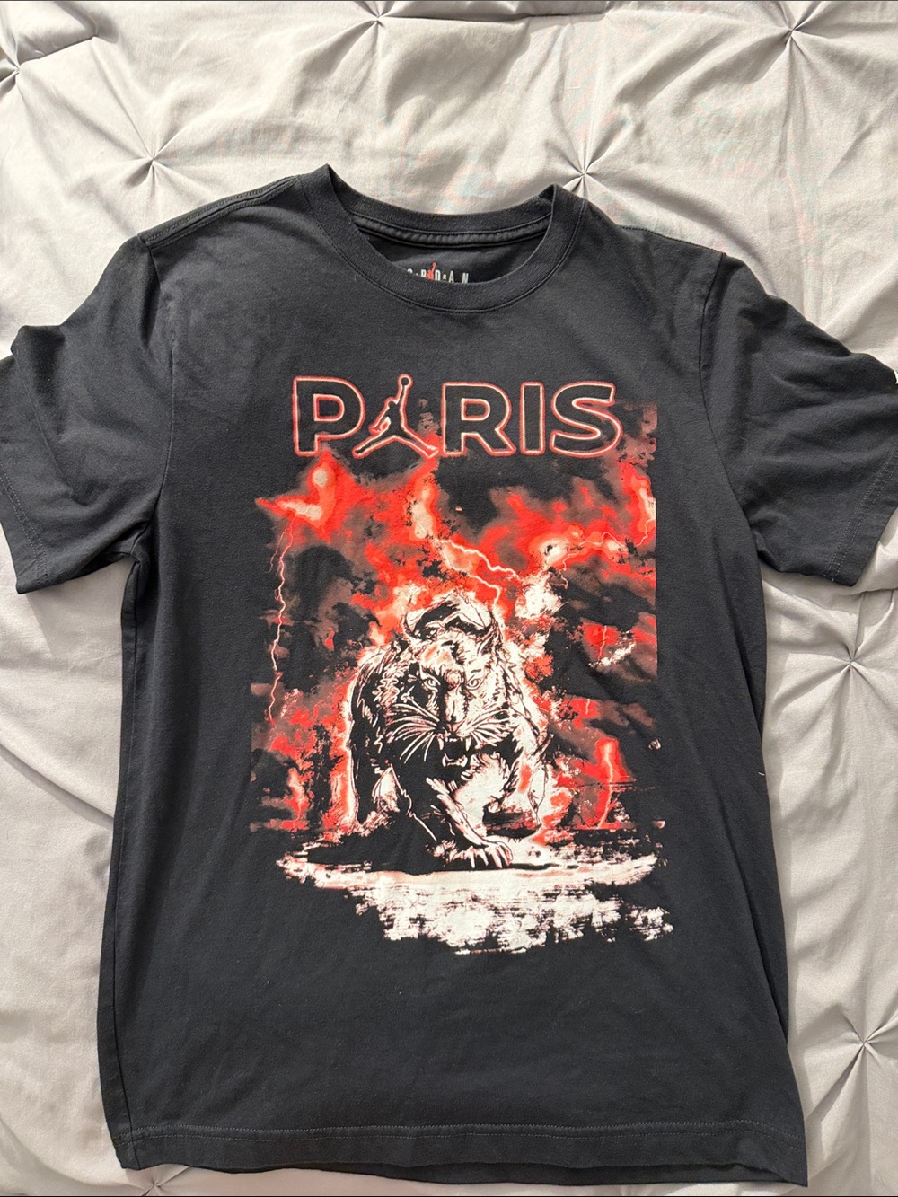Jordan Black Tee with Red and White Tiger PARIS Graphic